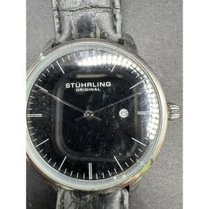 Stuhrling Original Men's 40 mm Ultra-Slim Black Dial Dress Watch Leather Band